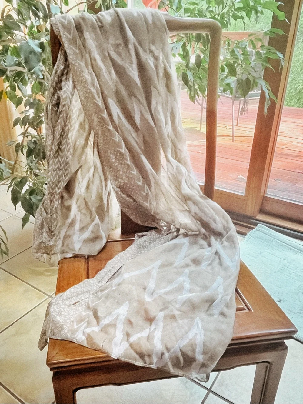 Boho Neutral Chevron Print Lightweight Scarf Shawl Wrap Headwrap, One Size